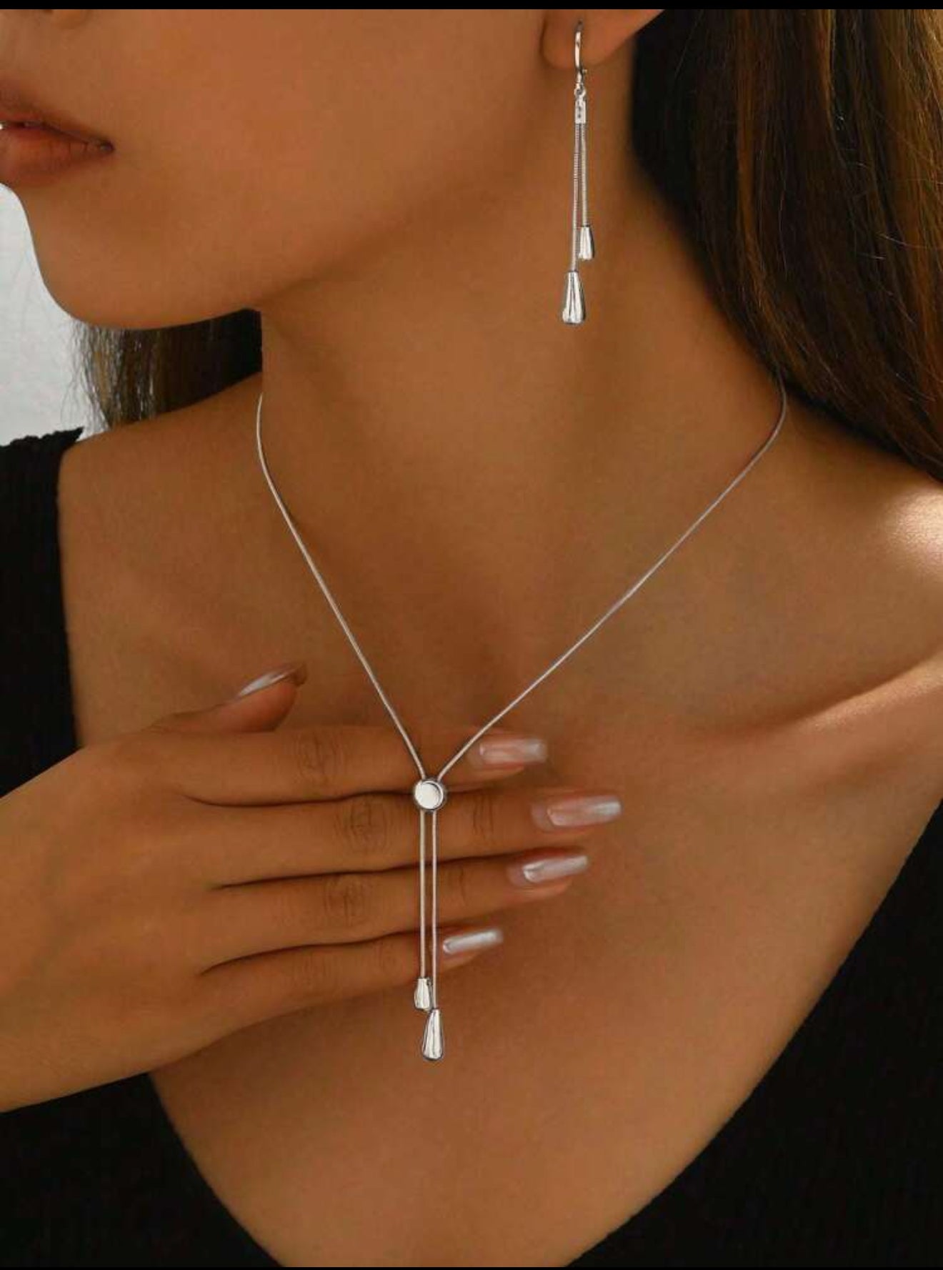 Raindrops silver Necklace set