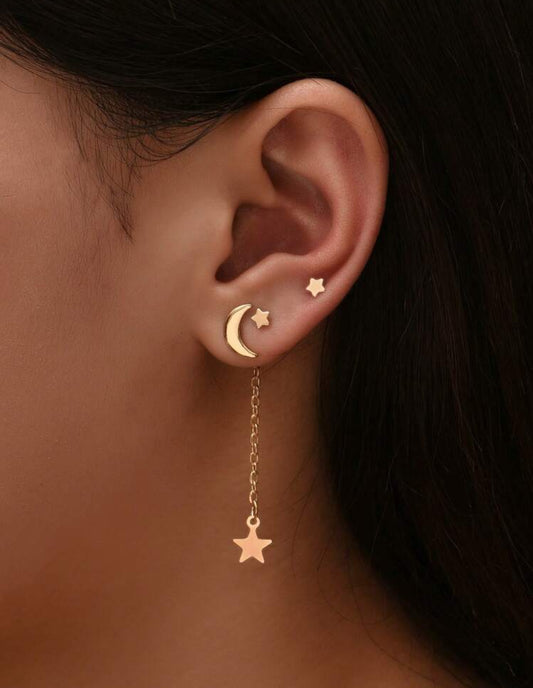 Gold Moon and Star drop Earring