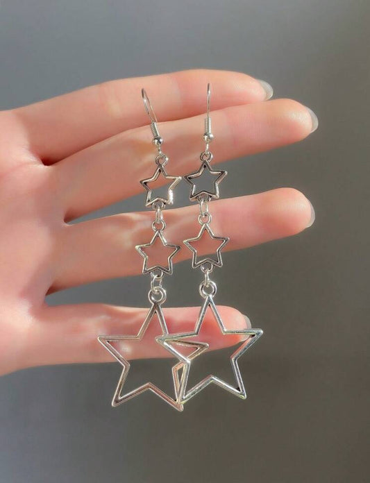 Silver Star Long Drop Earrings