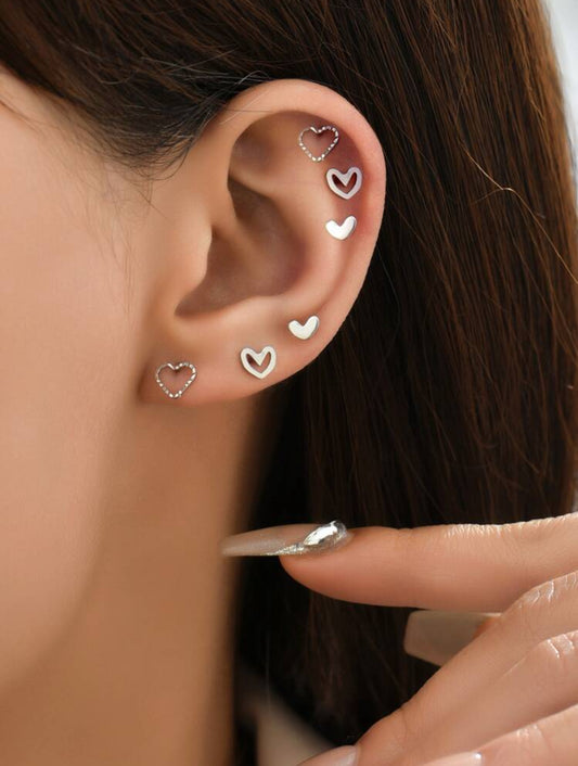 Silver Star Heart Stud Earrings