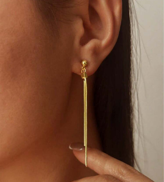 Gold Long Tassel Drop Earrings