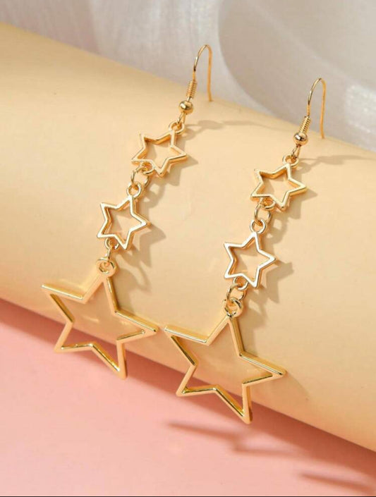 Gold Star long drop Earrings