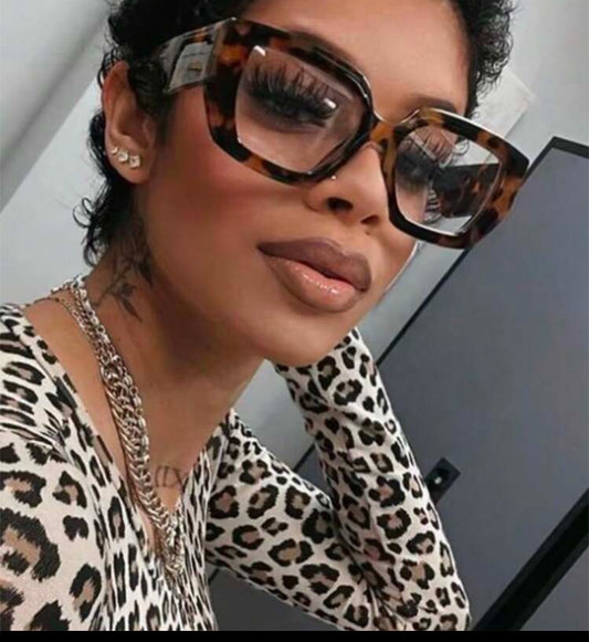 Blue Lens Glasses (Leopard Print)