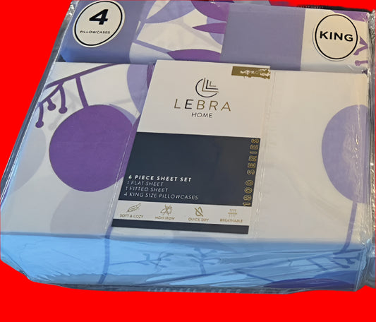 King Sheet set, Purple/White 4PCS