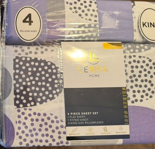 King 4PCS Sheet set (Purple, white, Grey Dots)