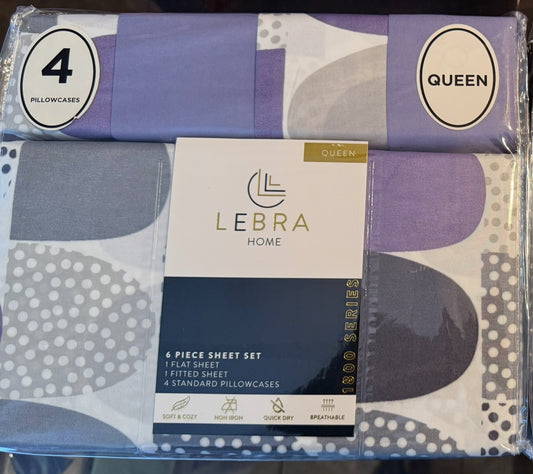 Queen Sheet Set (purple, grey, white) 4PCS