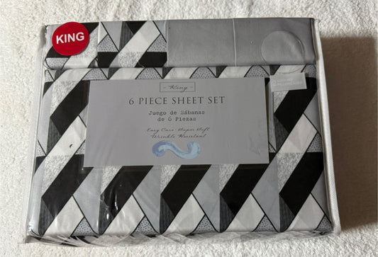 King Size Sheet set, Black and White 6PCS